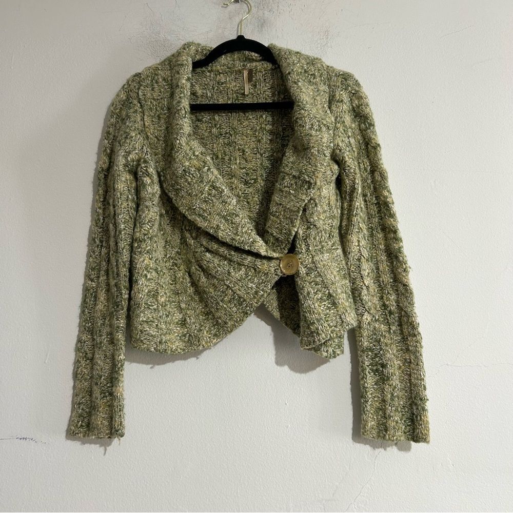 Free People Y2K Chunky Knit Green Cropped Cardigan Sweater Large
